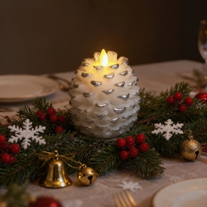 Flameless Pine Cone Candles, Real Wax LED Candles, Remote & Timer, 6.3in