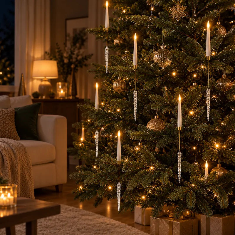 Christmas Tree Candles with Hanging Crystal Look Ornaments, LED, Remote
