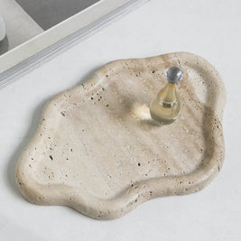 Travertine Jewelry Tray, Cloud Wavy Edge Perfume Tray for Dresser, 7.6in