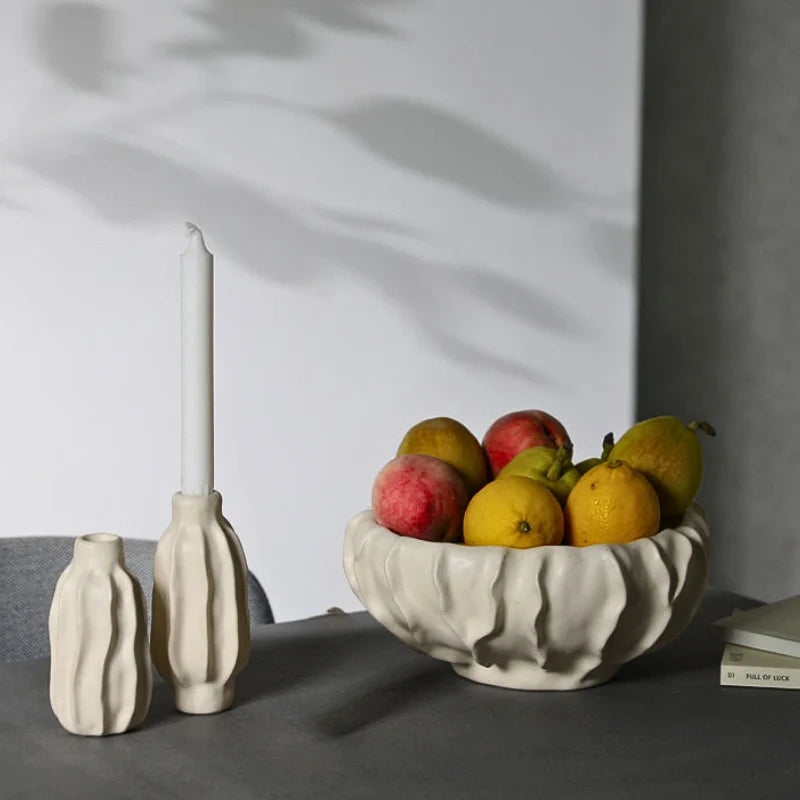 Ceramic Taper Candle Holder, Rippled Matte Candlestick Holder, 4 Shapes