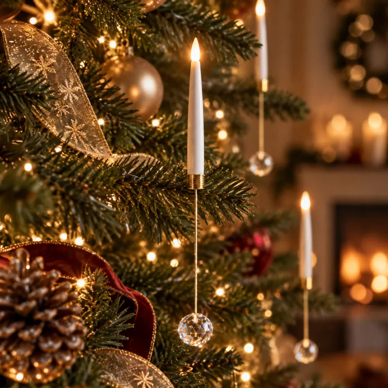 Christmas Tree Candles with Hanging Crystal Look Ornaments, LED, Remote