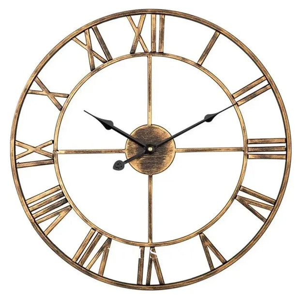 3D Metal Wall Clock with Cut Out Roman Numerals Large Living Room & Office Clock Silent Quartz Antique Rust Finish