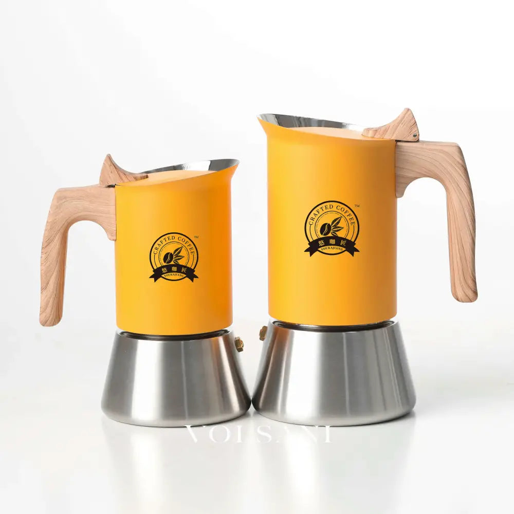 4/6 Stainless Steel Moka Pot Matte Yellow Nordic Style. Home/Office/Outdoor Use. Works on Induction & Gas