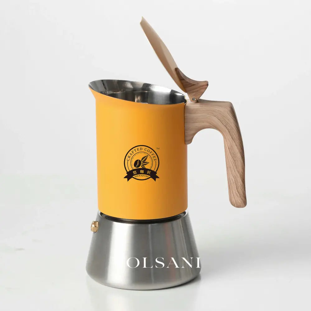 4/6 Stainless Steel Moka Pot Matte Yellow Nordic Style. Home/Office/Outdoor Use. Works on Induction & Gas