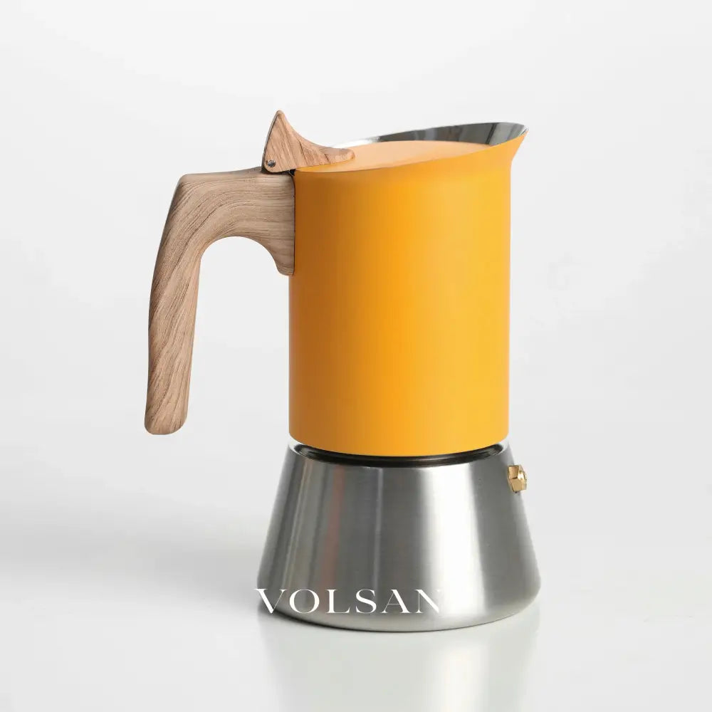 4/6 Stainless Steel Moka Pot Matte Yellow Nordic Style. Home/Office/Outdoor Use. Works on Induction & Gas