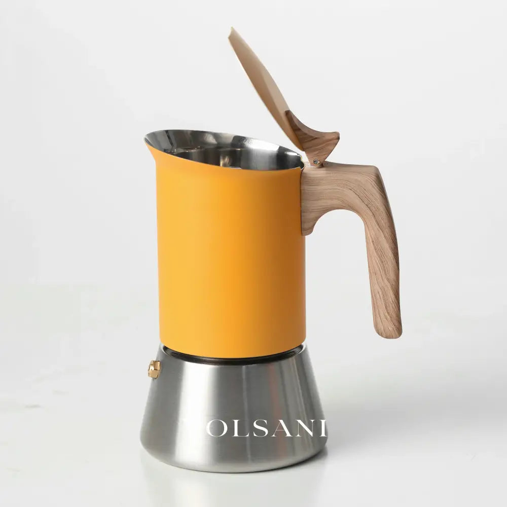4/6 Stainless Steel Moka Pot Matte Yellow Nordic Style. Home/Office/Outdoor Use. Works on Induction & Gas