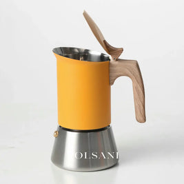 4/6 Stainless Steel Moka Pot Matte Yellow Nordic Style. Home/Office/Outdoor Use. Works on Induction & Gas