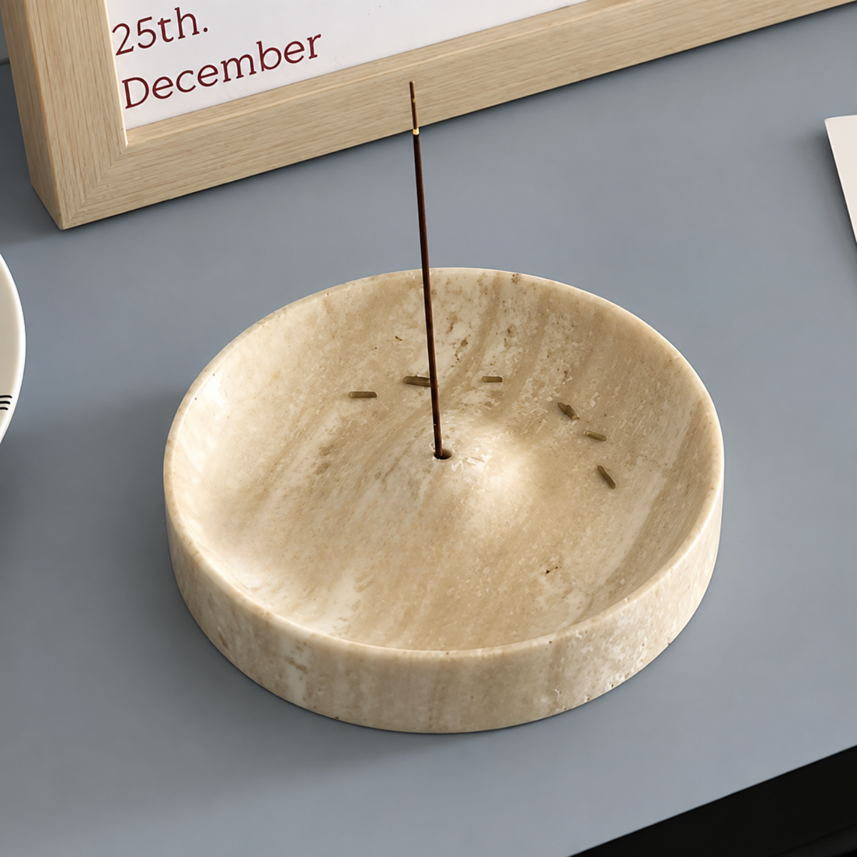 Stone Incense Holder, Ash Catcher Dish for Bedside & Desk, 3 Colors, 5.1in