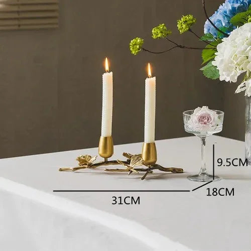 Brass Taper Candle Holder, Ginkgo Leaf & Butterfly Candelabra, 8-17in, Gold