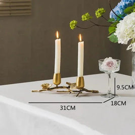Brass Taper Candle Holder, Ginkgo Leaf & Butterfly Candelabra, 8-17in, Gold