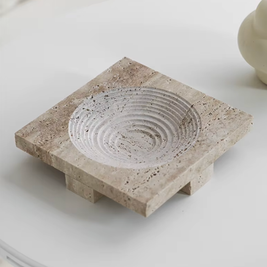Travertine Footed Tray, Raised Stone Coffee Table Tray, 3 Styles, 9-9.6in