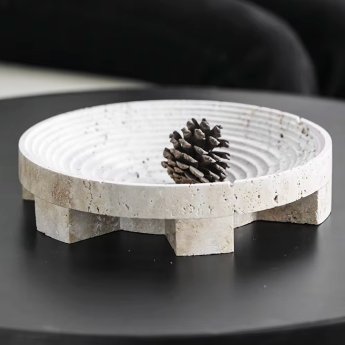 Travertine Footed Tray, Raised Stone Coffee Table Tray, 3 Styles, 9-9.6in