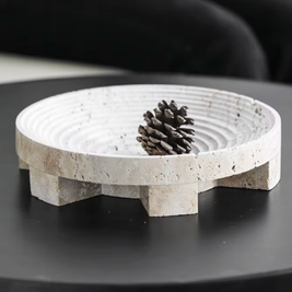 Travertine Footed Tray, Raised Stone Coffee Table Tray, 3 Styles, 9-9.6in
