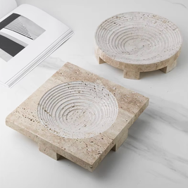 Travertine Footed Tray, Raised Stone Coffee Table Tray, 3 Styles, 9-9.6in