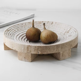 Travertine Footed Tray, Raised Stone Coffee Table Tray, 3 Styles, 9-9.6in