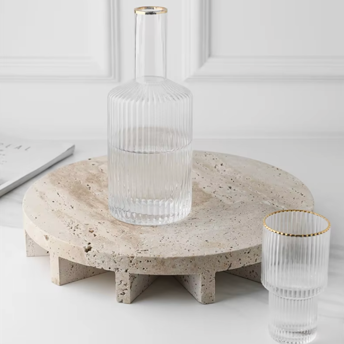 Travertine Footed Tray, Raised Stone Coffee Table Tray, 3 Styles, 9-9.6in