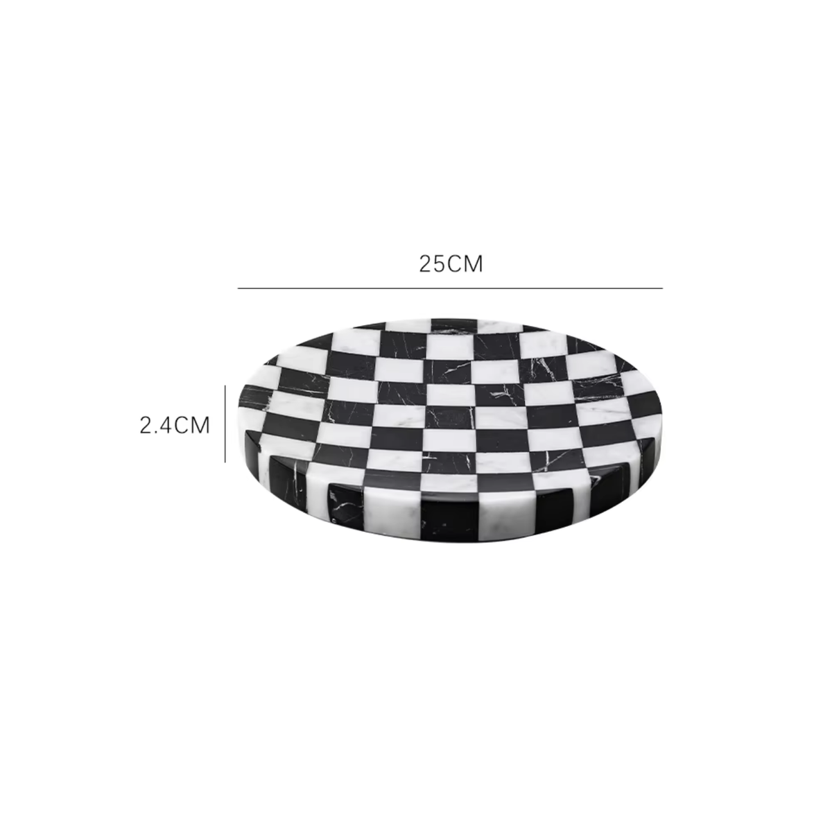 Checkered Stone Coffee Table Tray, Round Black & White Marble Tray, 9.8in