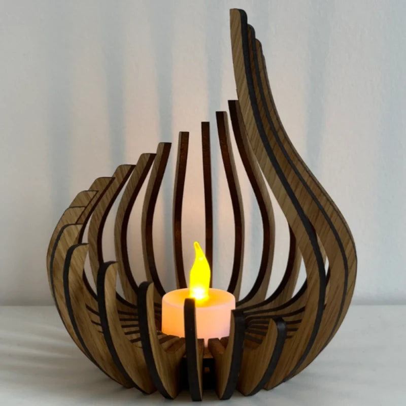 Wooden Candle Holder, Carved Teardrop Candle Lantern, DIY Kit, 3 Sizes
