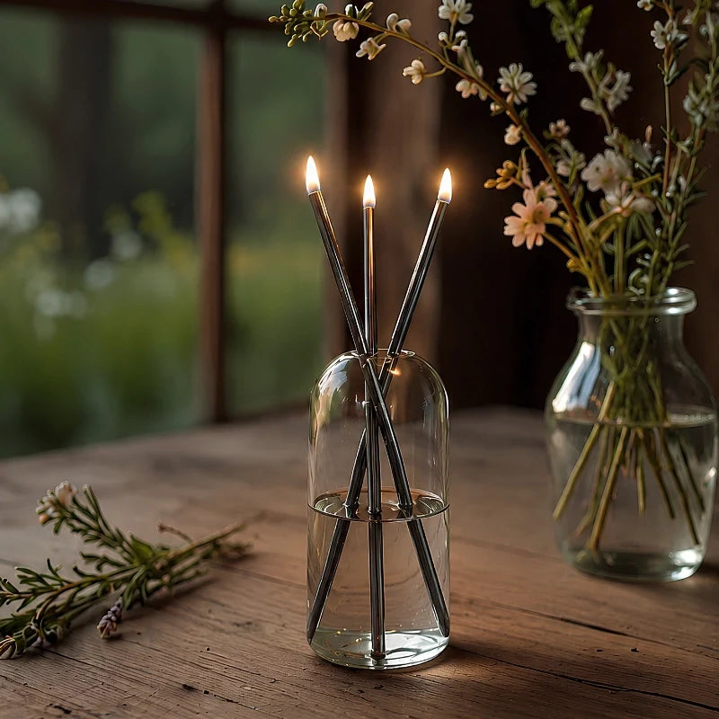 Refillable Oil Candles, Glass Oil Lamp with 3 Steel Wick Candles, 3 Colors