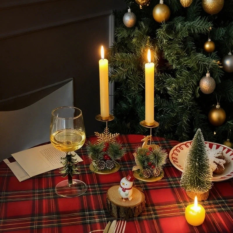 Christmas Candlestick Holders, Set of 3 Iron Taper Holders, Pine & Berry