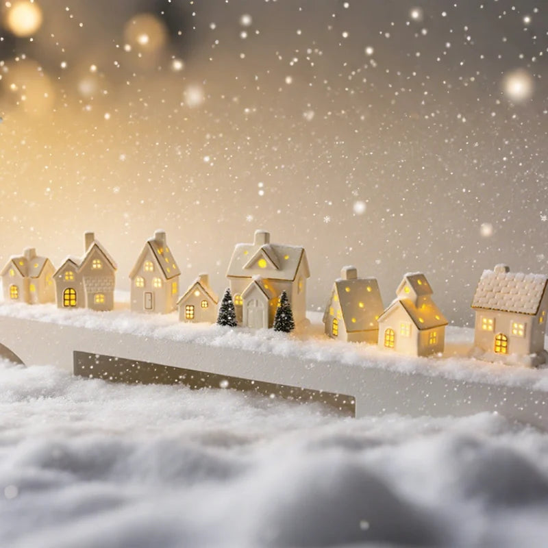 Ceramic Christmas Houses, Light Up White Village Set, Trees & Snowmen, LED