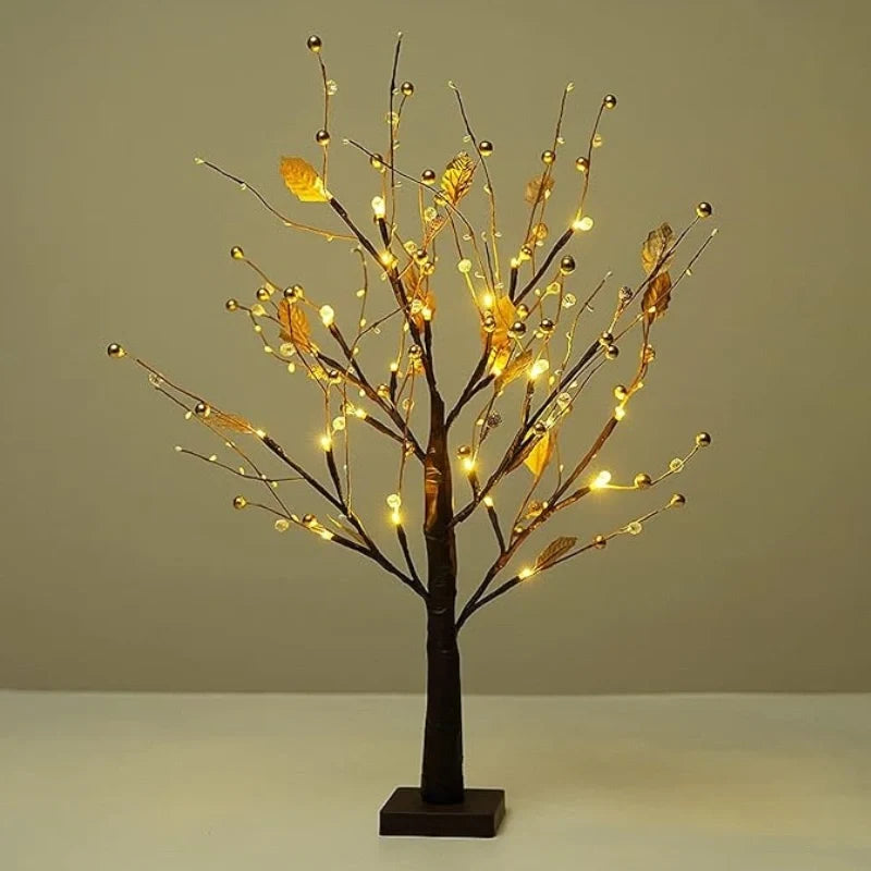 Lighted Tabletop Tree, 24 LED Battery Twig Tree, Red Berries or Gold, 22in