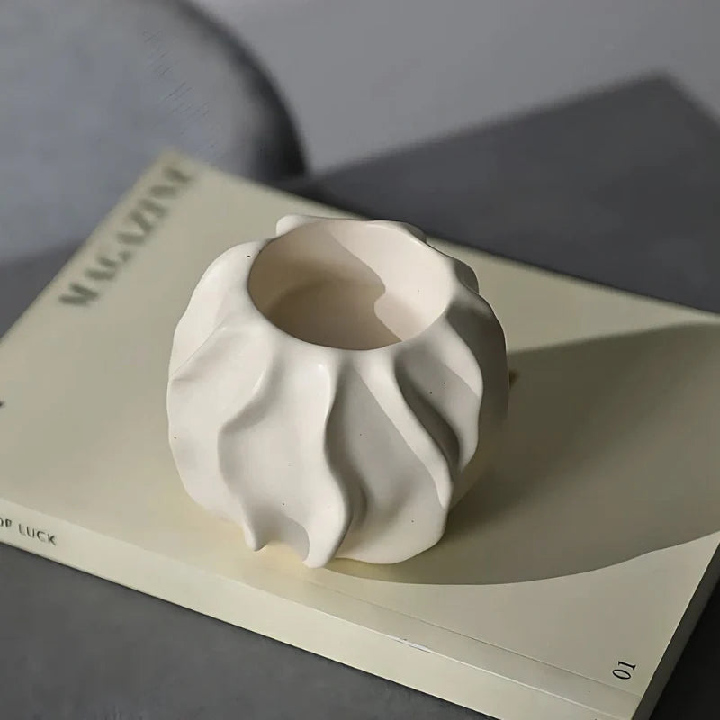 Ceramic Taper Candle Holder, Rippled Matte Candlestick Holder, 4 Shapes