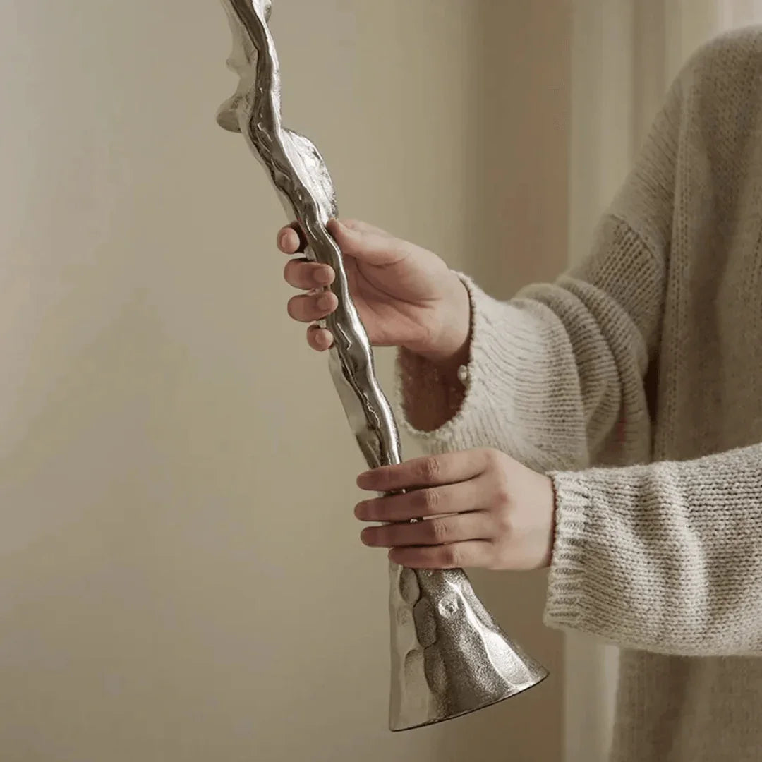 Aluminum Candle Holder, Sculptural Modern Candlestick, Silver, 21-24in
