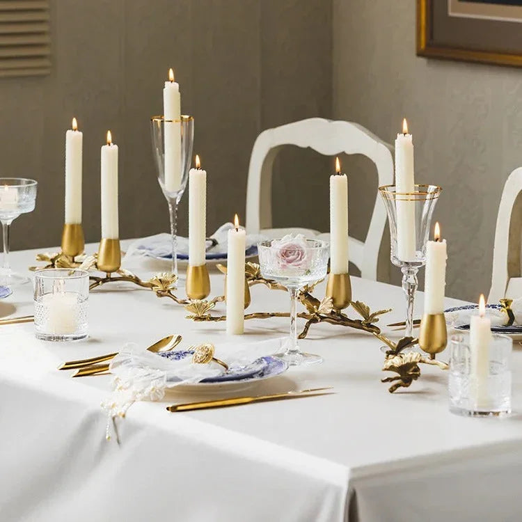 Brass Taper Candle Holder, Ginkgo Leaf & Butterfly Candelabra, 8-17in, Gold