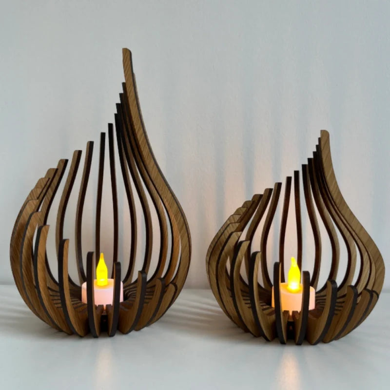 Wooden Candle Holder, Carved Teardrop Candle Lantern, DIY Kit, 3 Sizes