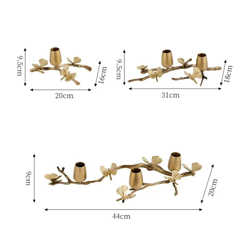Brass Taper Candle Holder, Ginkgo Leaf & Butterfly Candelabra, 8-17in, Gold