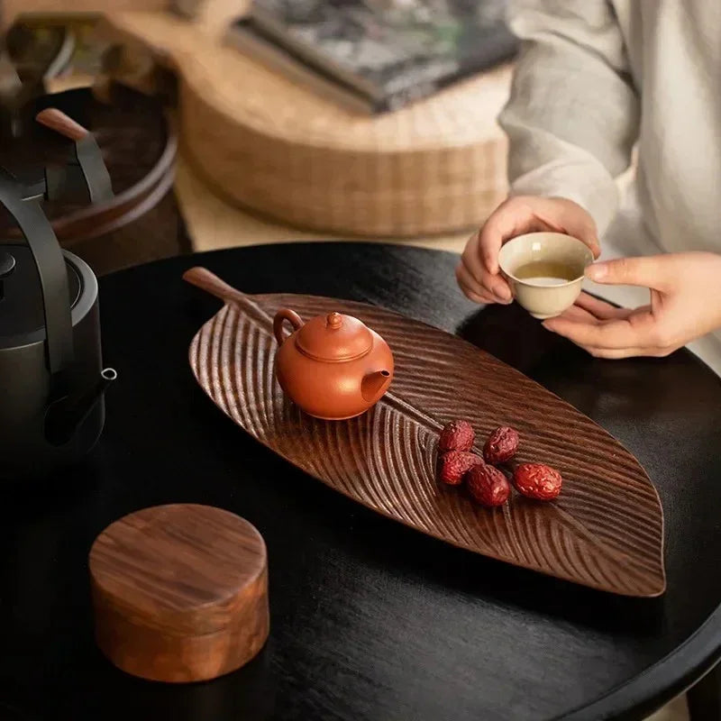 Walnut Wood Serving Tray, Leaf Shape Cheese Board & Tapas Tray, 9.8-18.9in