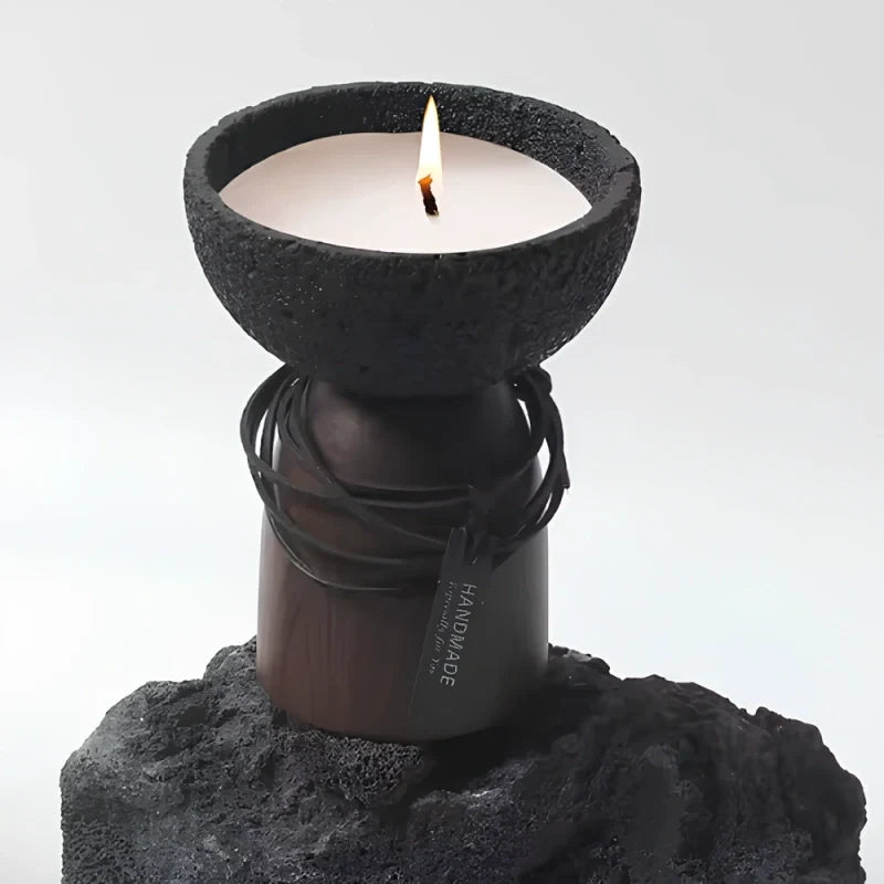 Cement Candle Holder, Concrete & Wood Bowl for Wax Sand or Cup Candles