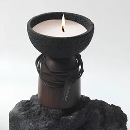 Cement Candle Holder, Concrete & Wood Bowl for Wax Sand or Cup Candles