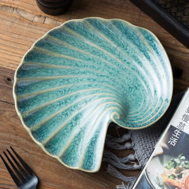 Porcelain Shell Plate, Reactive Glaze Dessert & Serving Dish, 3 Colors, 8in