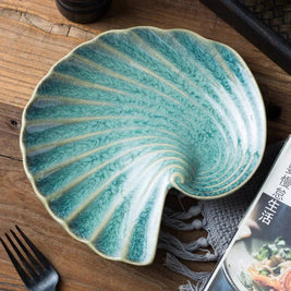 Porcelain Shell Plate, Reactive Glaze Dessert & Serving Dish, 3 Colors, 8in