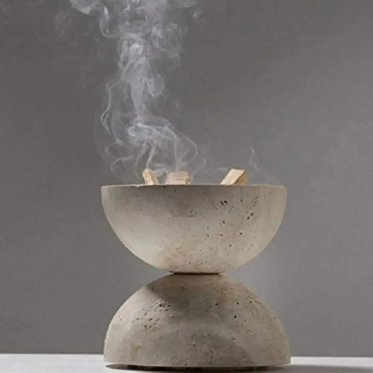 Travertine Incense Burner with 9 Holes, Hand Carved Incense Holder, 4.1in