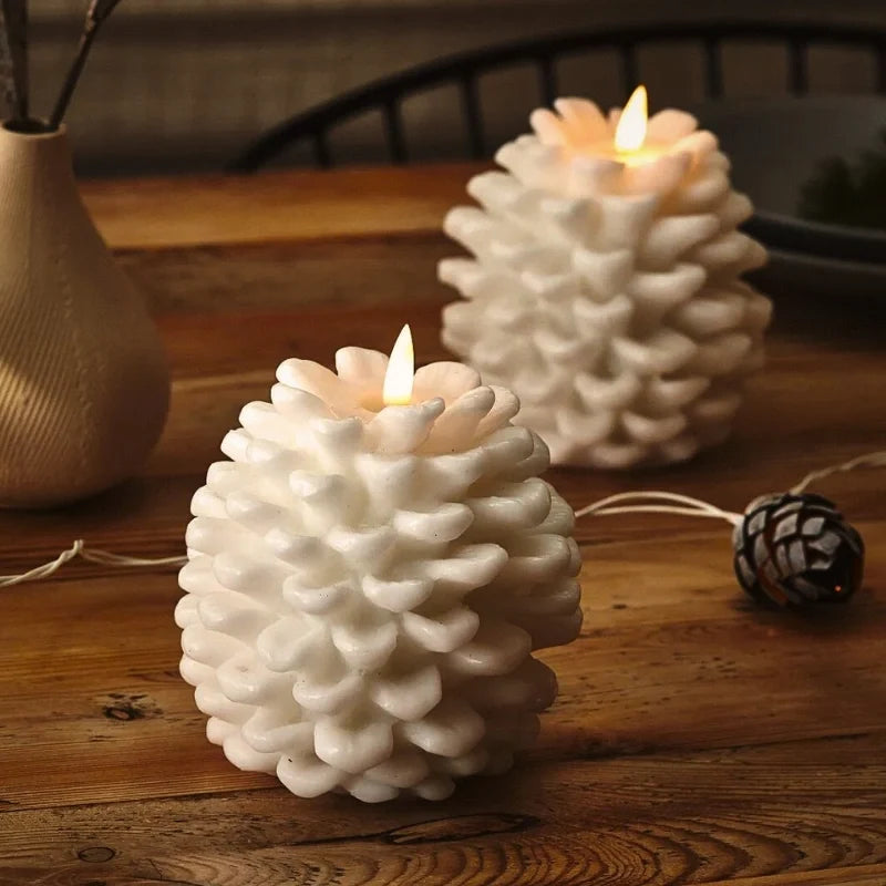 Flameless Pine Cone Candles, Real Wax LED Candles, Remote & Timer, 6.3in
