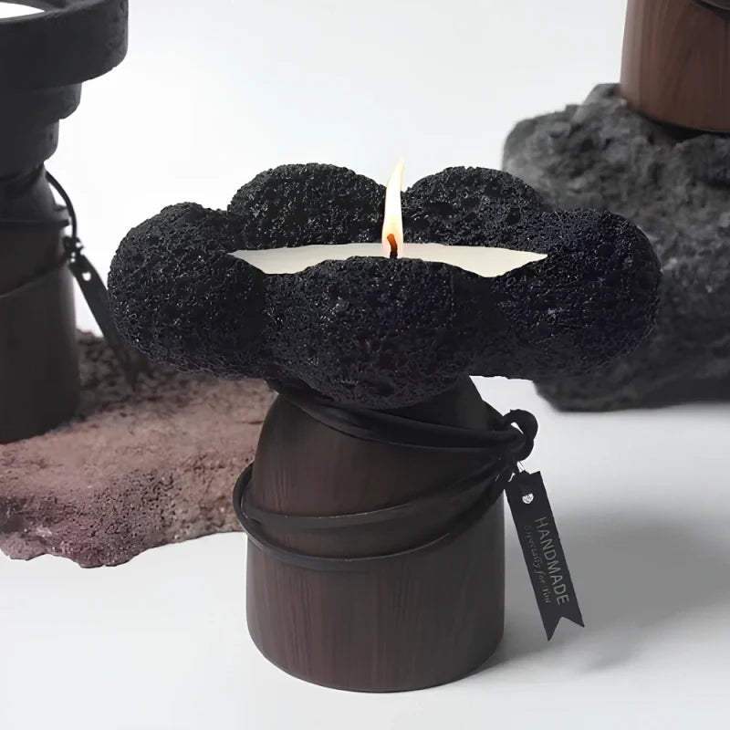 Cement Candle Holder, Concrete & Wood Bowl for Wax Sand or Cup Candles