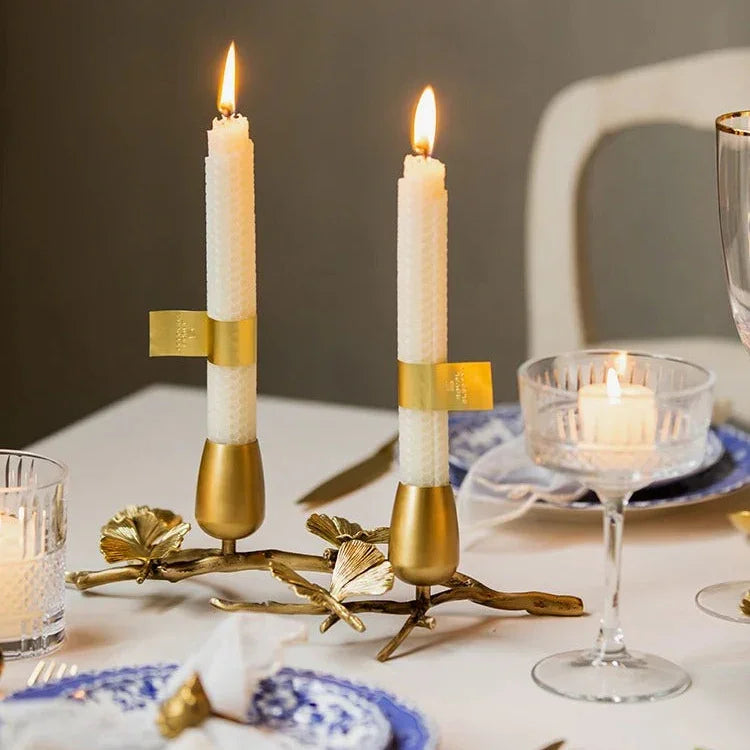 Brass Taper Candle Holder, Ginkgo Leaf & Butterfly Candelabra, 8-17in, Gold