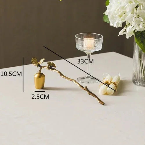 Brass Taper Candle Holder, Ginkgo Leaf & Butterfly Candelabra, 8-17in, Gold