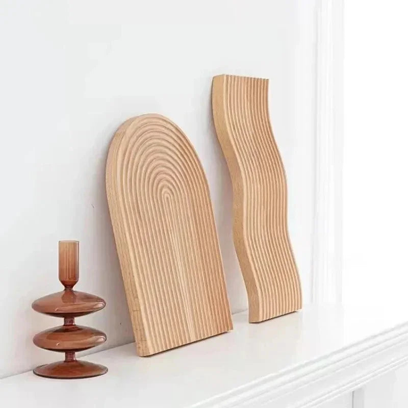 Rippled Wood Serving Tray, Wood Coffee Table Tray with Groove, 11.8-12.6in