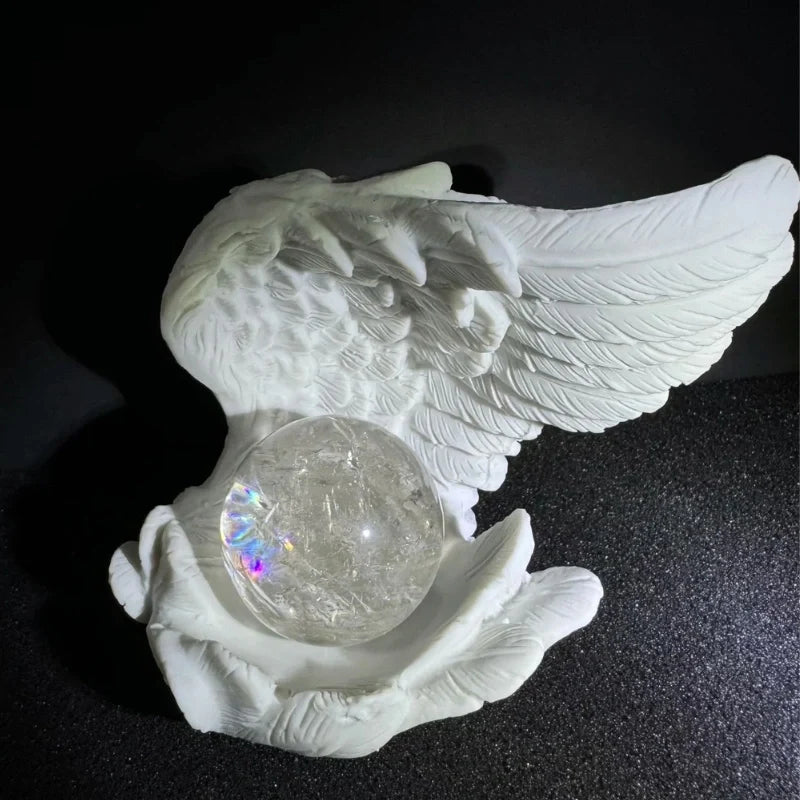 Angel Candle Holder, Sculpted Resin Angel Wings, White or Black, 3.9in