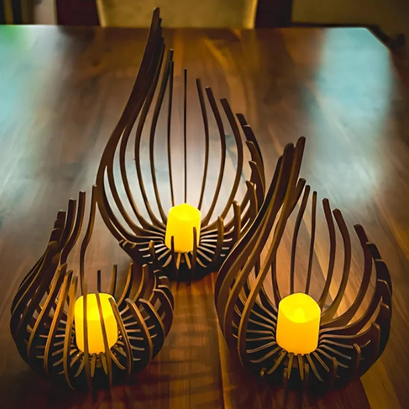 Wooden Candle Holder, Carved Teardrop Candle Lantern, DIY Kit, 3 Sizes