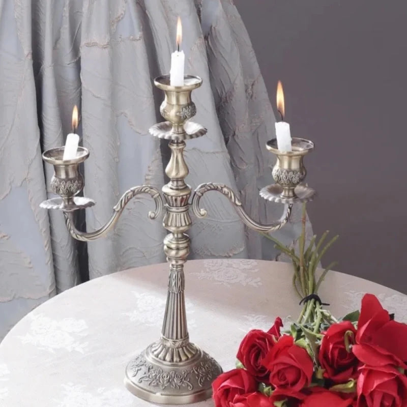 Candelabra, Vintage Taper Candle Holder, Floral Detail, 3 or 5 Arm, 14in