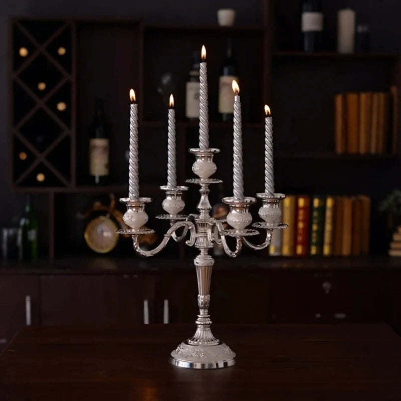 Candelabra, Vintage Taper Candle Holder, Floral Detail, 3 or 5 Arm, 14in