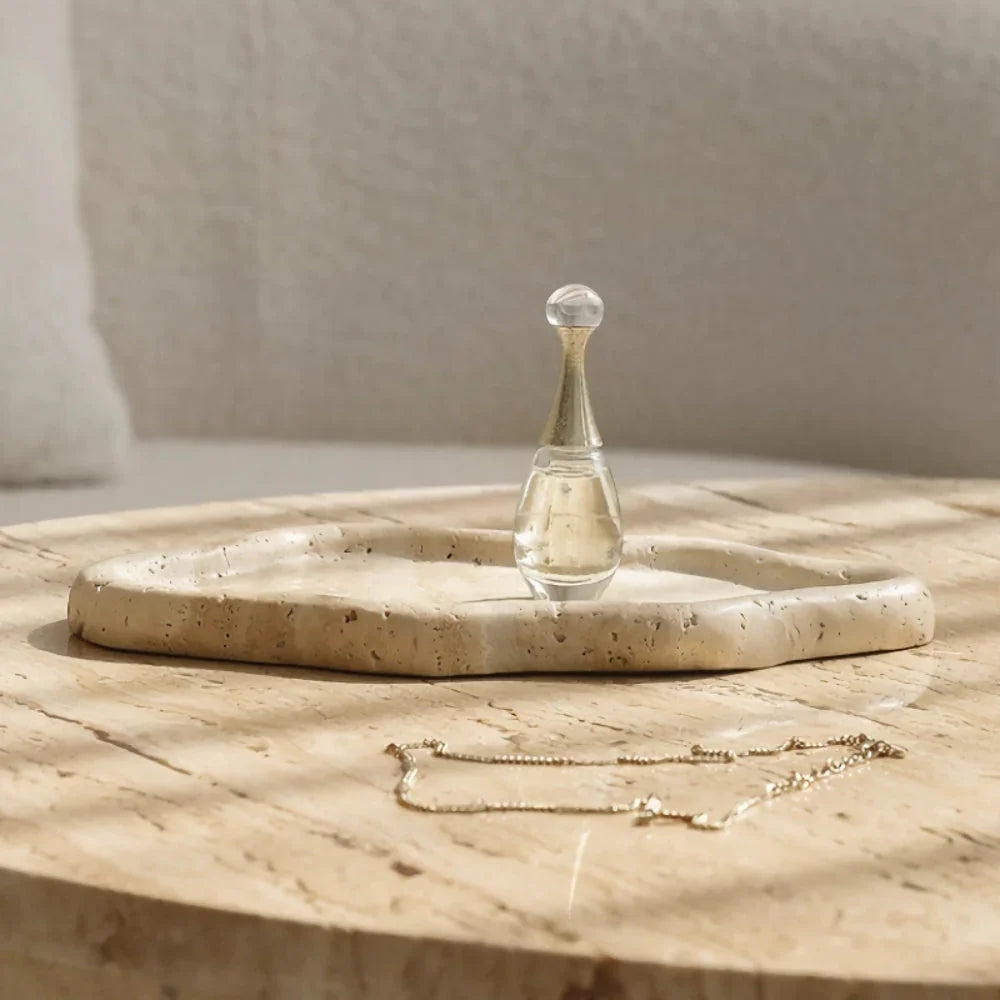 Travertine Jewelry Tray, Cloud Wavy Edge Perfume Tray for Dresser, 7.6in