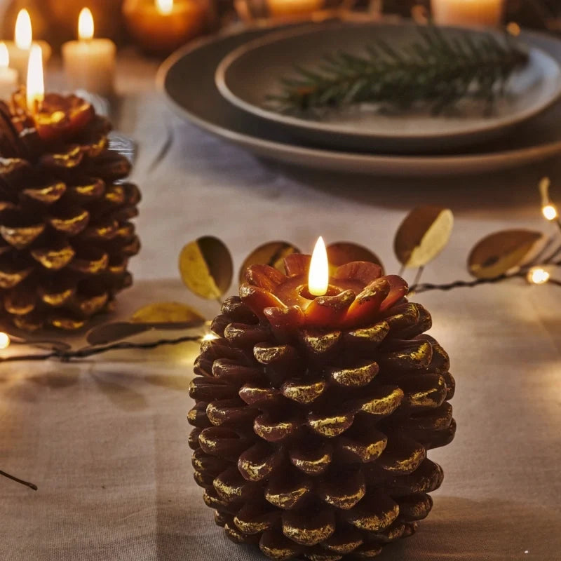 Flameless Pine Cone Candles, Real Wax LED Candles, Remote & Timer, 6.3in