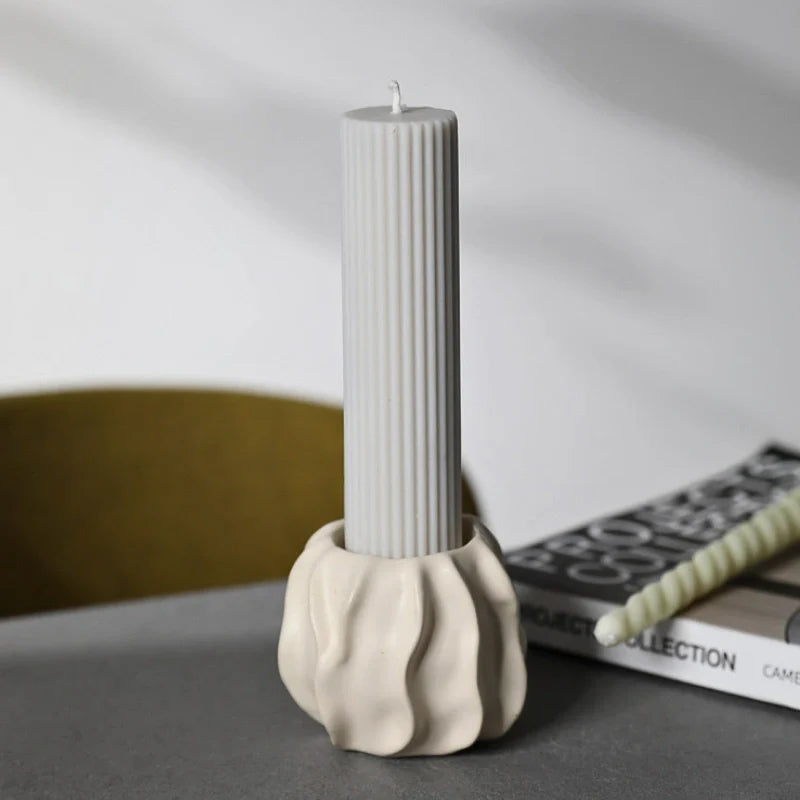 Ceramic Taper Candle Holder, Rippled Matte Candlestick Holder, 4 Shapes