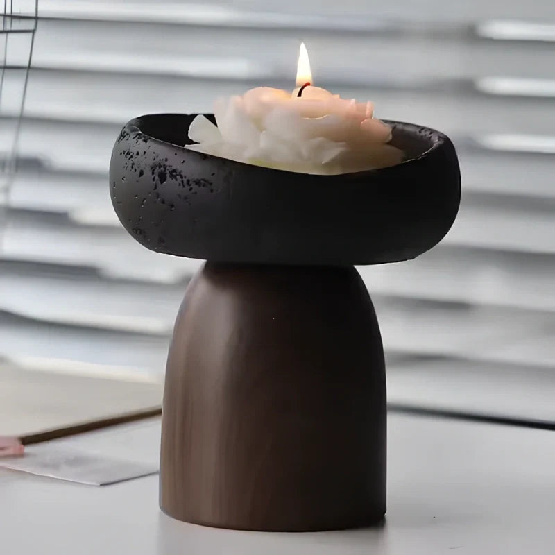 Cement Candle Holder, Concrete & Wood Bowl for Wax Sand or Cup Candles
